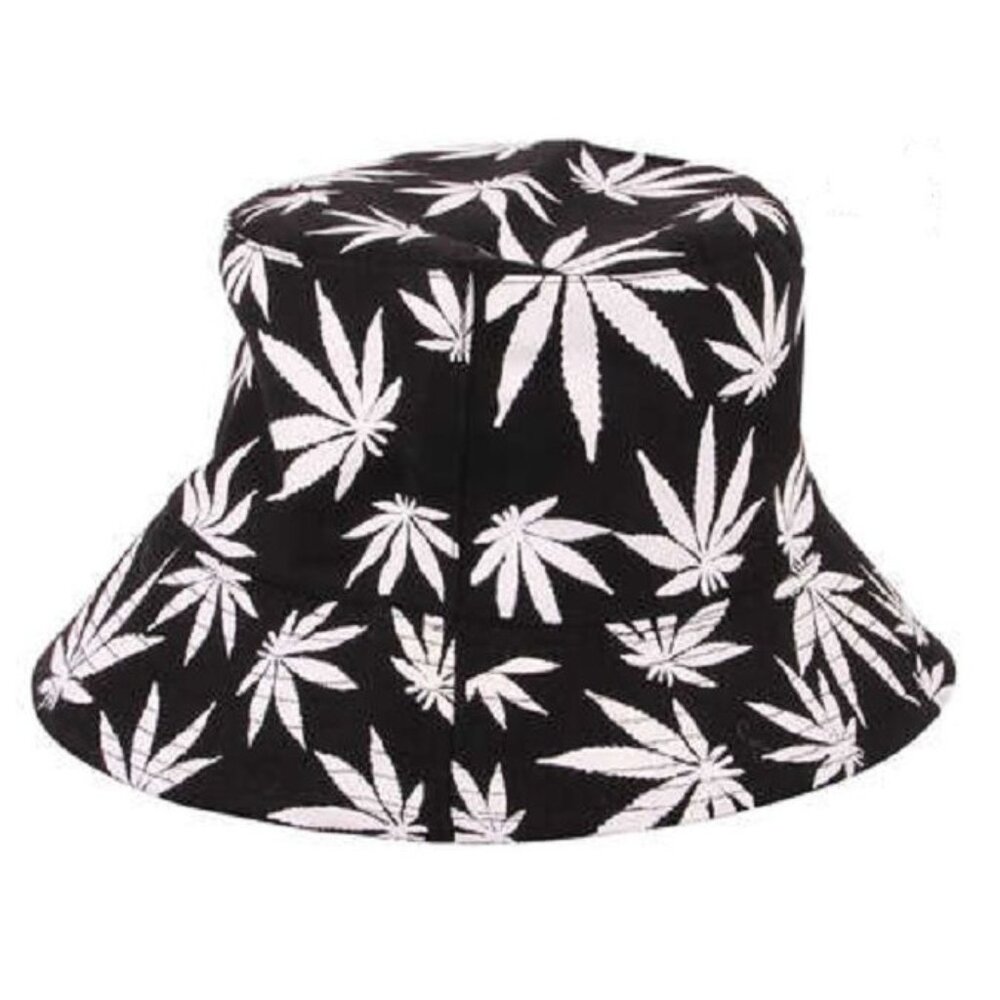 New Pot Leaves Bucket Hat Adult One Size Summer Smoke Weed Black Marijuana Leaf
